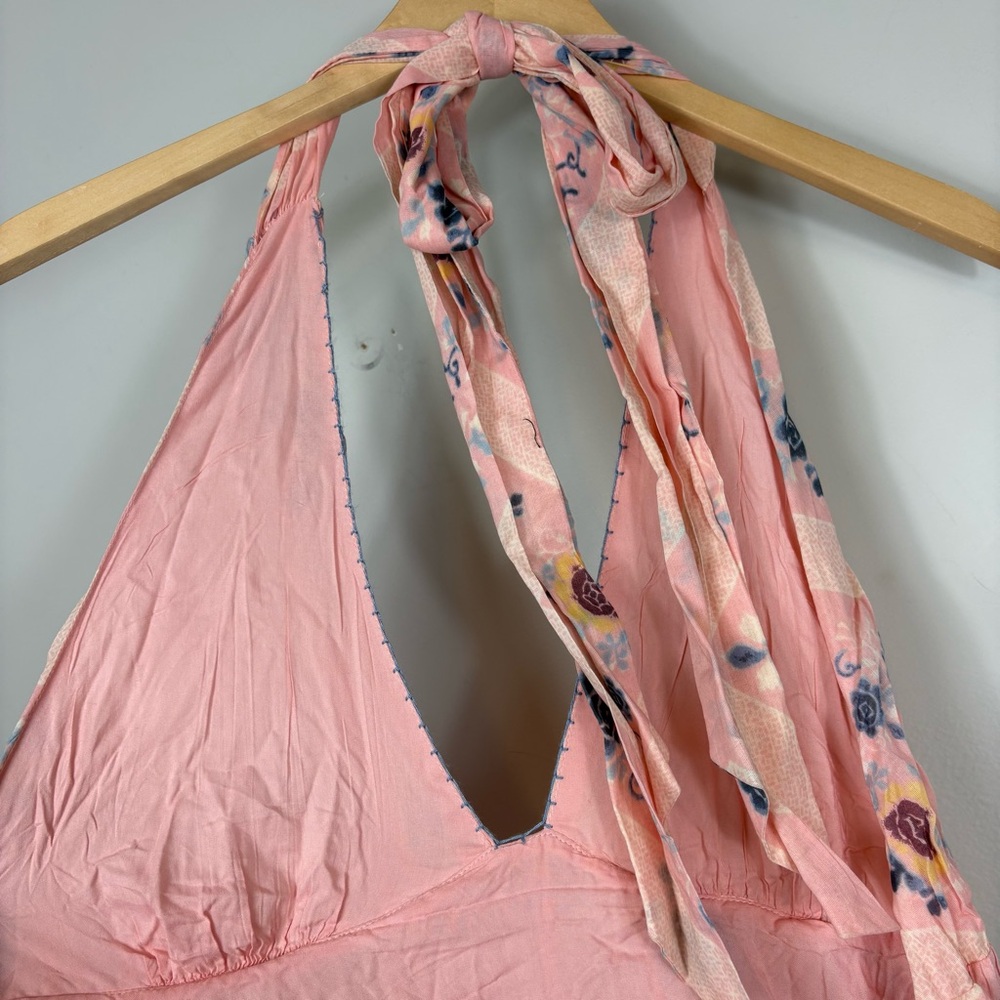 New Free People Stop Time Maxi Dress Sz M Halter Coquette Pink Cotton Tiered - Picture 8 of 15